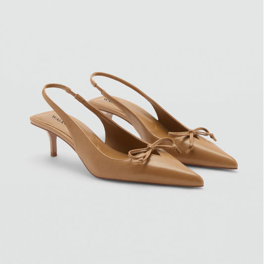 Women's Mustarded Kitten Shoes With Bow Detail